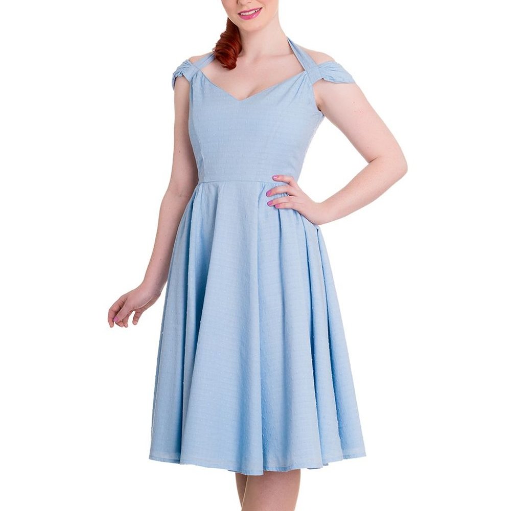 Hell Bunny 1950s Style Light Blue Swiss Dotted Eveline Swing Dress